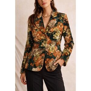 Vintage Green Velvet Floral Blazer Made in Italy S Structured Luxury Statement